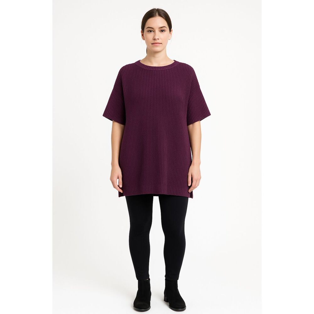 Woman Within Short Sleeve Refined Knit Tunic Plum Purple 3X Plus Library Chic